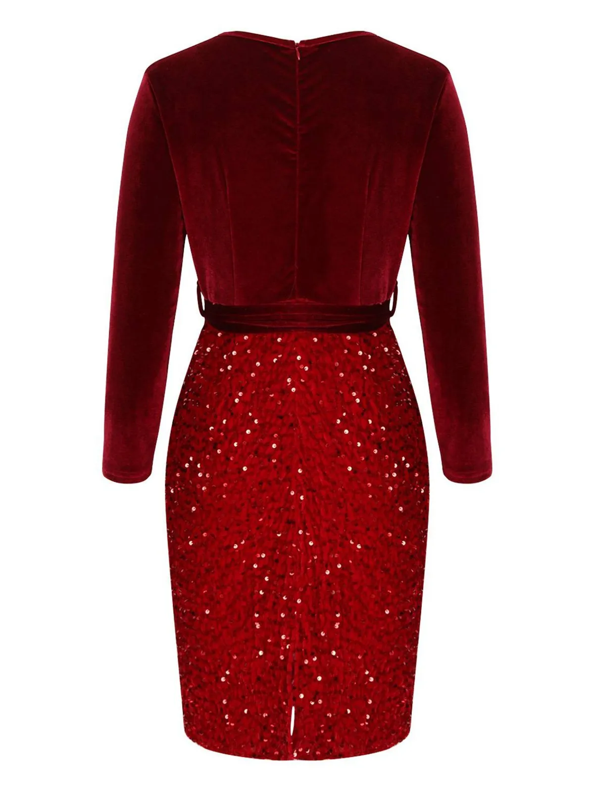 Red 1960s Velvet Sequined Patchwork Pencil Dress sold by Retro Stage product image thumbnail 2