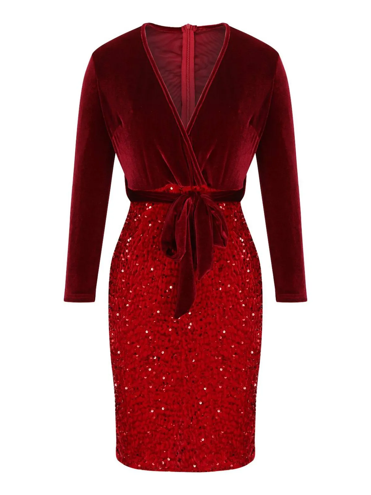 Red 1960s Velvet Sequined Patchwork Pencil Dress sold by Retro Stage