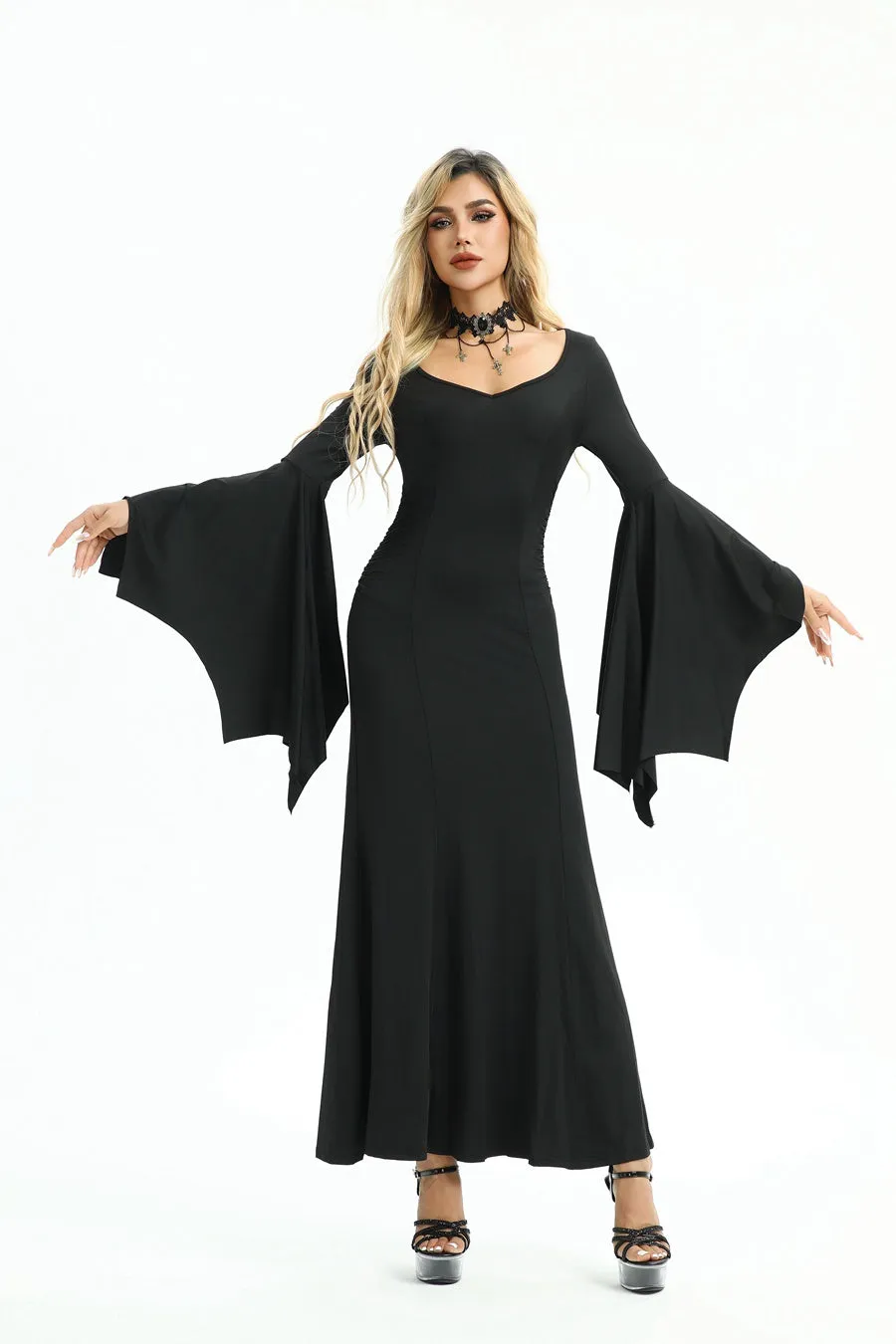 Black 1930s Solid Batwing Cuffs Fishtail Dress sold by Retro Stage product image thumbnail 5