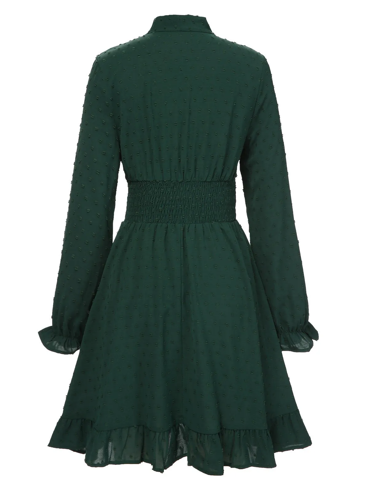 Green 1940s Solid Textured Bow Collar Dress sold by Retro Stage product image thumbnail 3