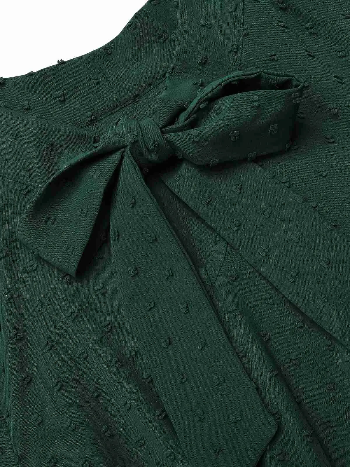 Green 1940s Solid Textured Bow Collar Dress sold by Retro Stage product image thumbnail 5