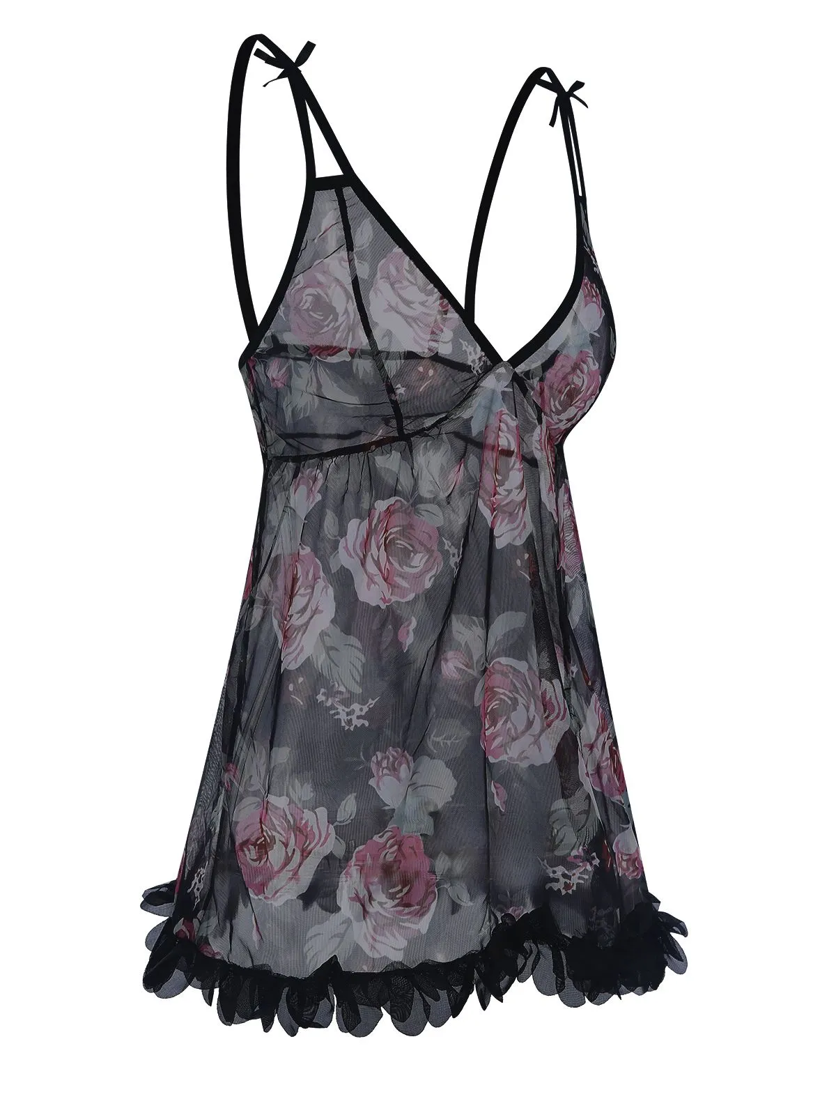 Black 1970s Rose Tulle Lace Trim Nightgown sold by Retro Stage product image thumbnail 3