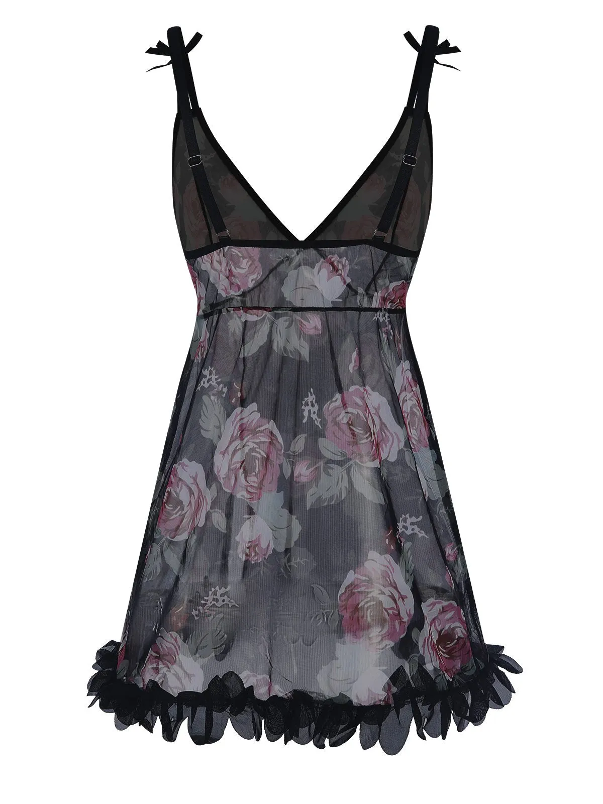 Black 1970s Rose Tulle Lace Trim Nightgown sold by Retro Stage product image thumbnail 2