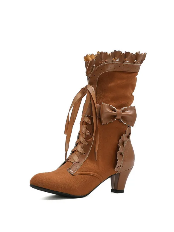 Vintage Leather Petal Edge Lace-Up Boots sold by Retro Stage