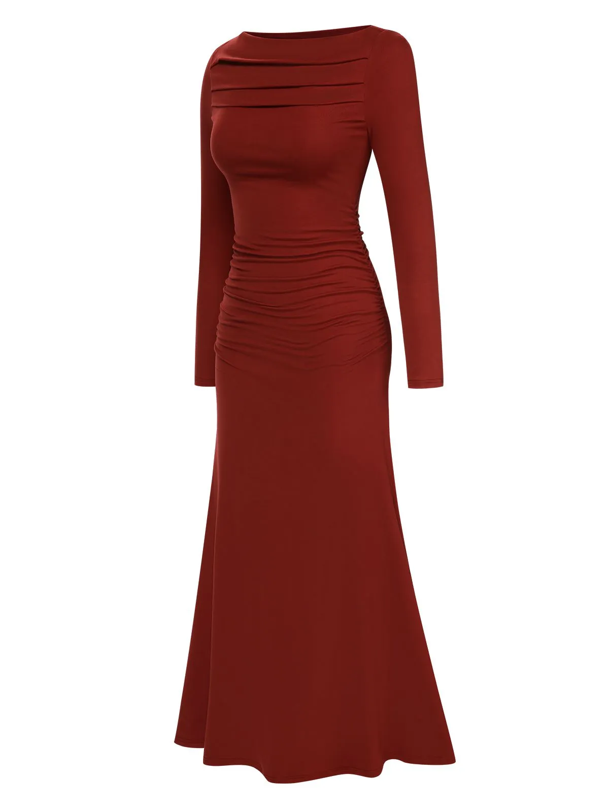 Wine Red 1930s Pleated Long Sleeve Solid Dress sold by Retro Stage product image thumbnail 2