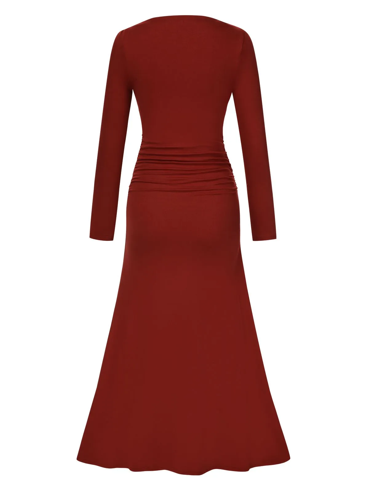 Wine Red 1930s Pleated Long Sleeve Solid Dress sold by Retro Stage product image thumbnail 3