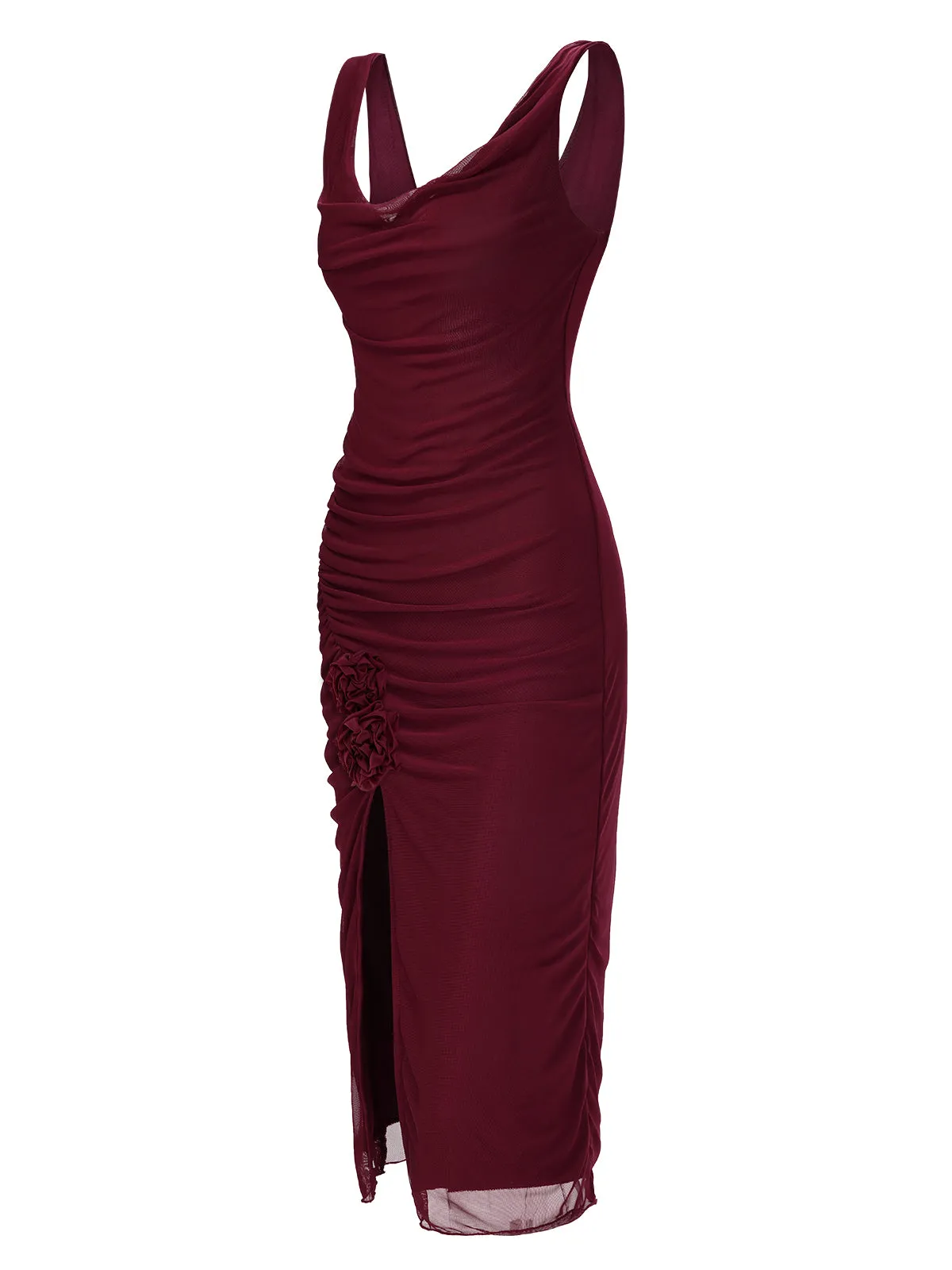 Wine Red 1960s Scarf Slit Backless Dress sold by Retro Stage product image thumbnail 3