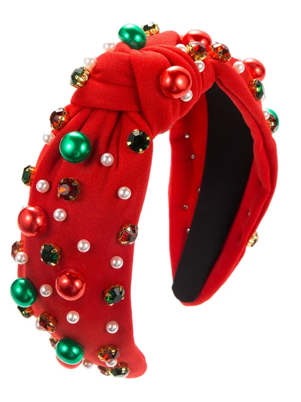 Christmas Colored Beads Rhinestoned Headband sold by Retro Stage