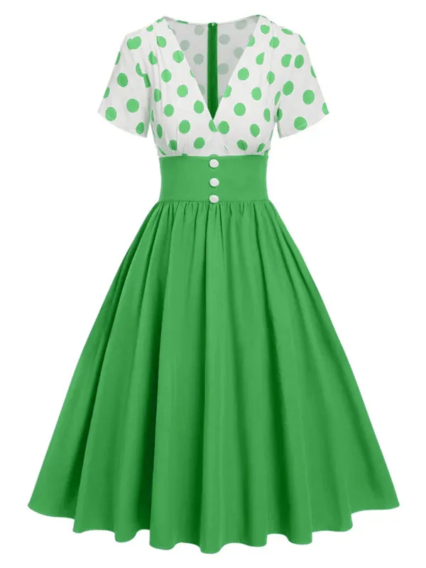 1950s V-Neck Polka Dots Swing Dress sold by Retro Stage