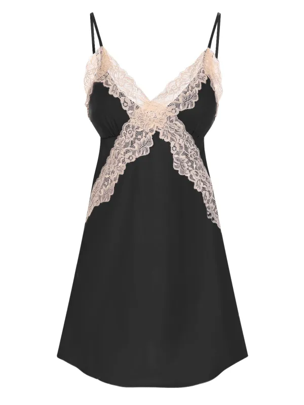 1970s Spaghetti Strap Lace Patchwork Nightgown sold by Retro Stage