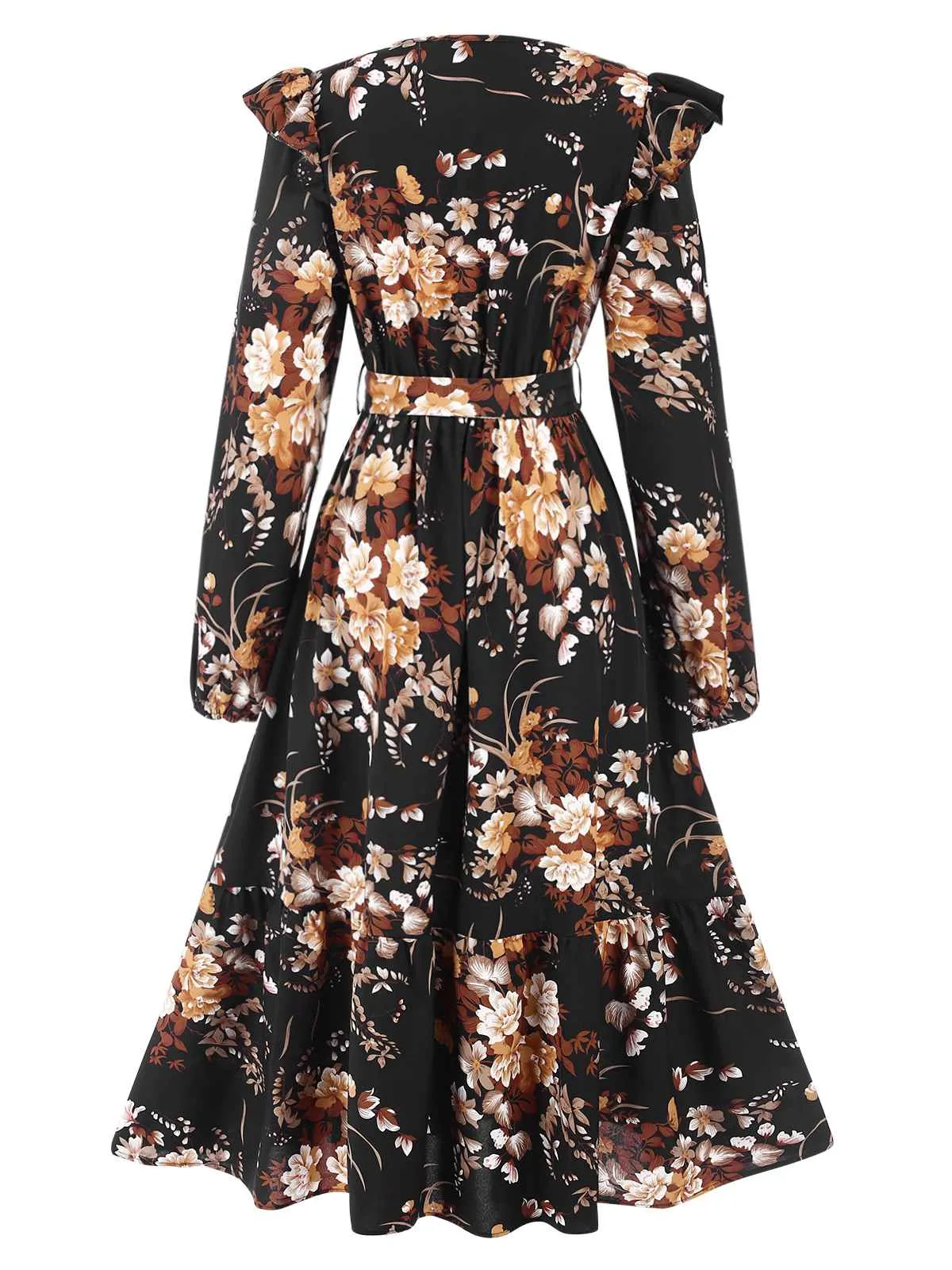 1940s Floral Print V-Neck Wrap Long Sleeve Dress sold by Retro Stage product image thumbnail 2