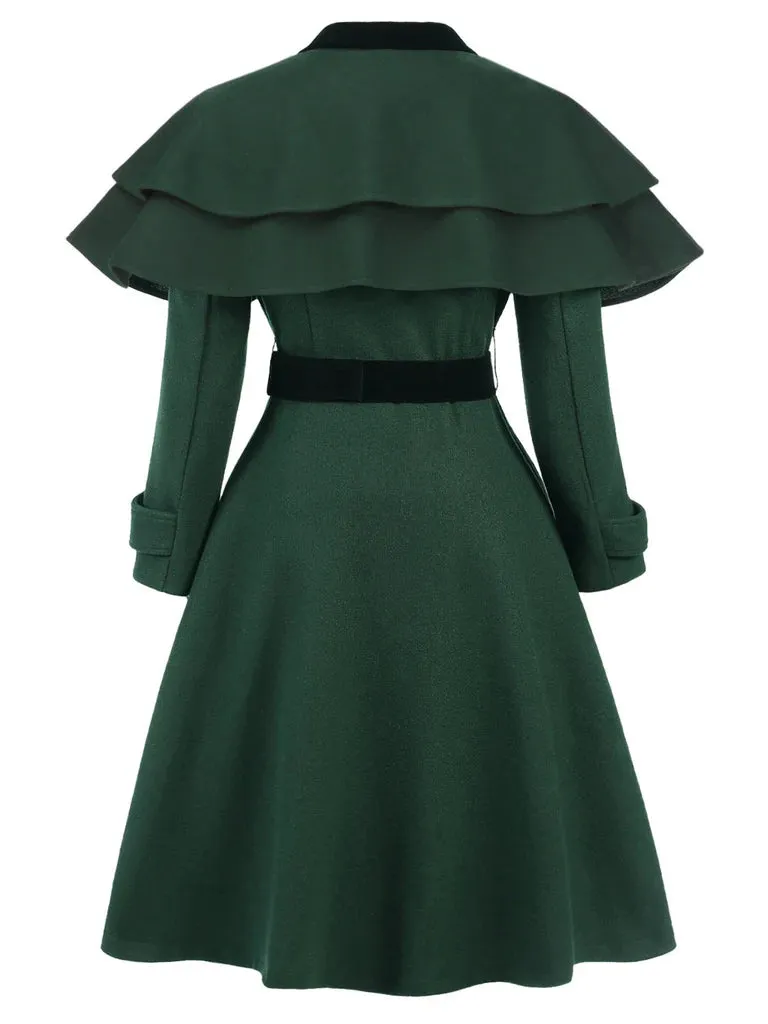 Green 1930s Double-Breasted Belted Coat With Cape sold by Retro Stage product image thumbnail 4