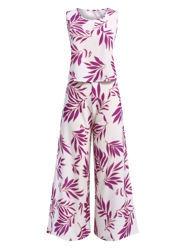 2PCS 1940s Leaves Sleeveless Top & Cropped Pants sold by Retro Stage