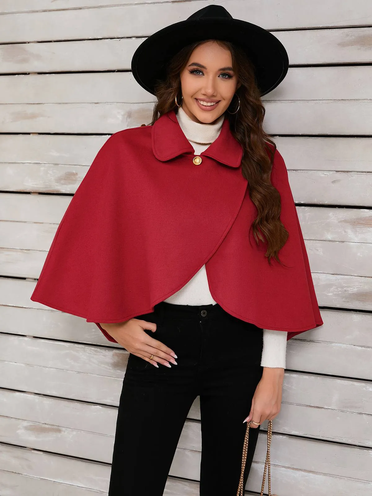 Red 1950s Solid Lapel Cloak Coat sold by Retro Stage product image thumbnail 2