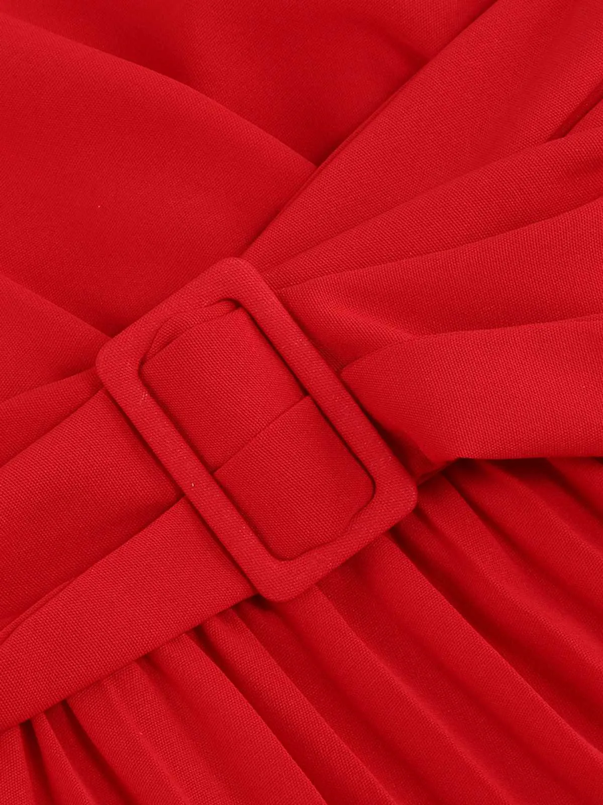 Red 1940s V-Neck Solid Pleated Dress sold by Retro Stage product image thumbnail 4