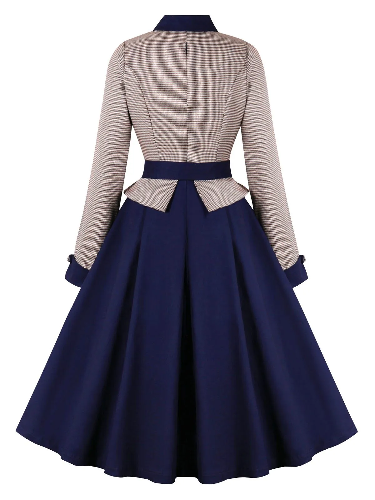Dark Blue 1950s Houndstooth Patchwork Belted Dress sold by Retro Stage product image thumbnail 2
