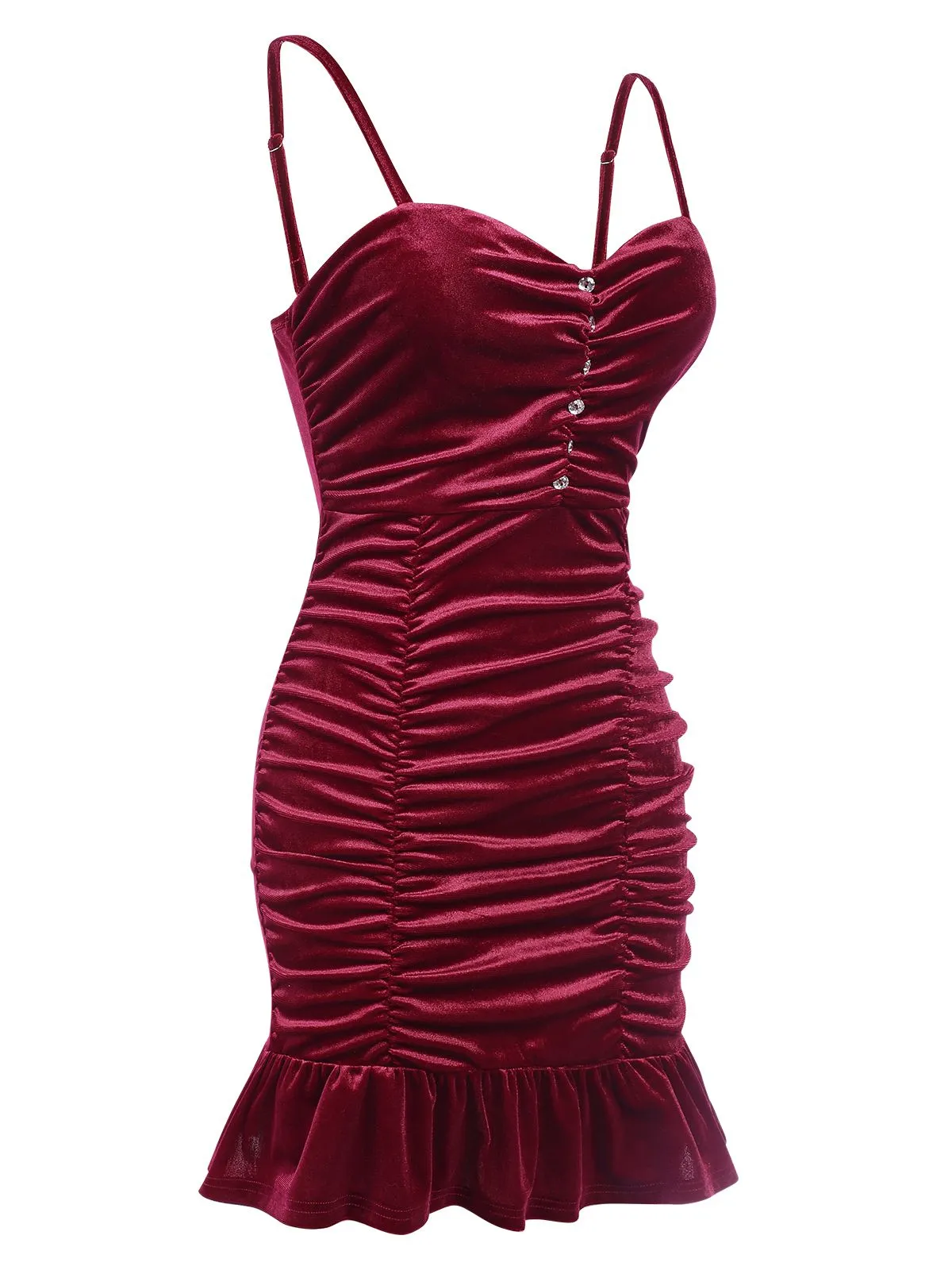 Wine Red 1930s Ruffled Hem Pleated Dress sold by Retro Stage product image thumbnail 3