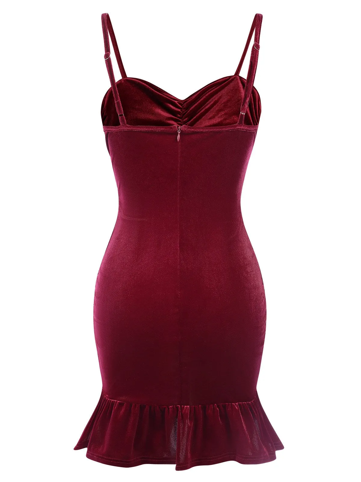Wine Red 1930s Ruffled Hem Pleated Dress sold by Retro Stage product image thumbnail 2