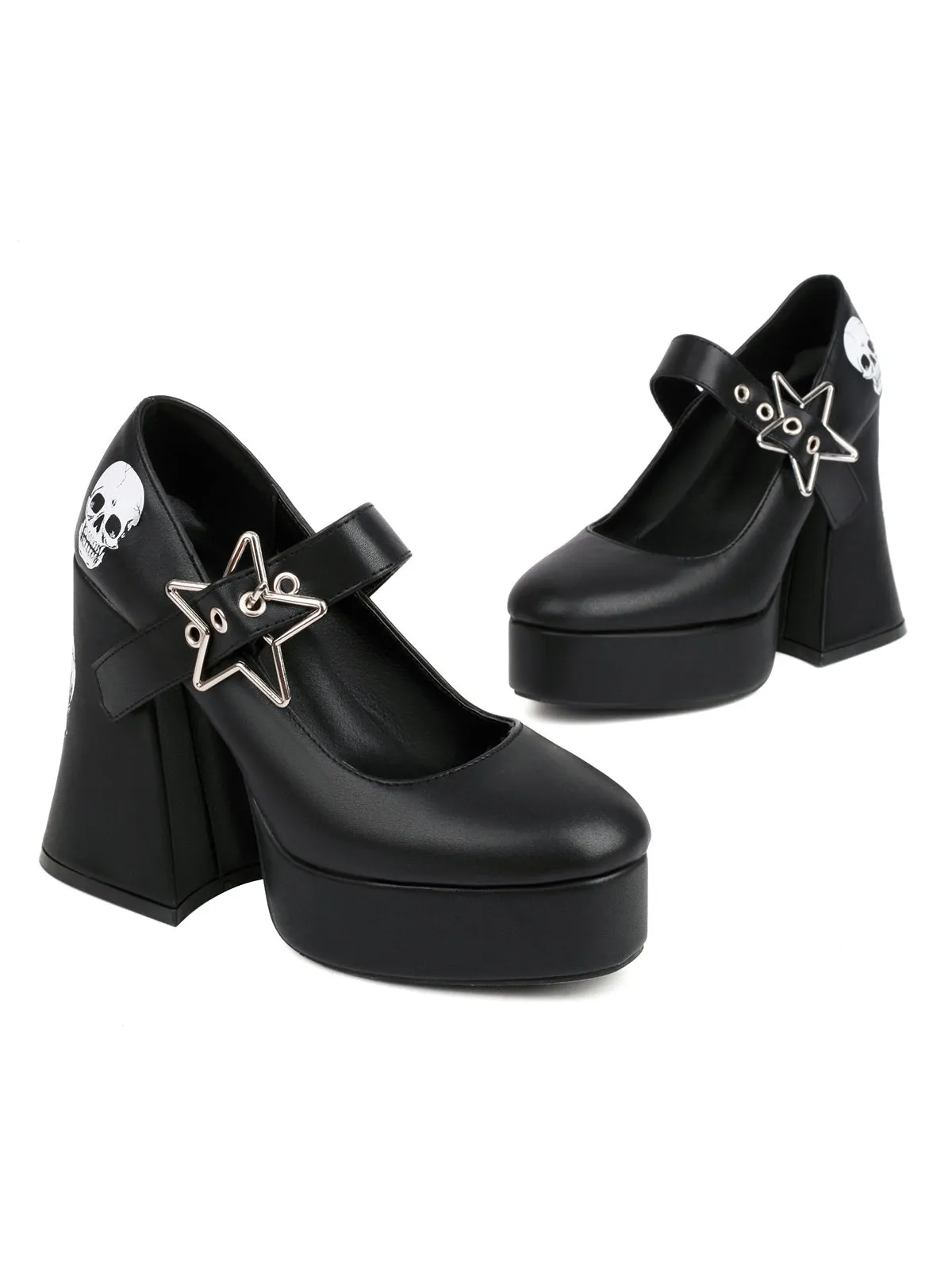 Black Skull Buckle Strap Platform Chunky Shoes sold by Retro Stage