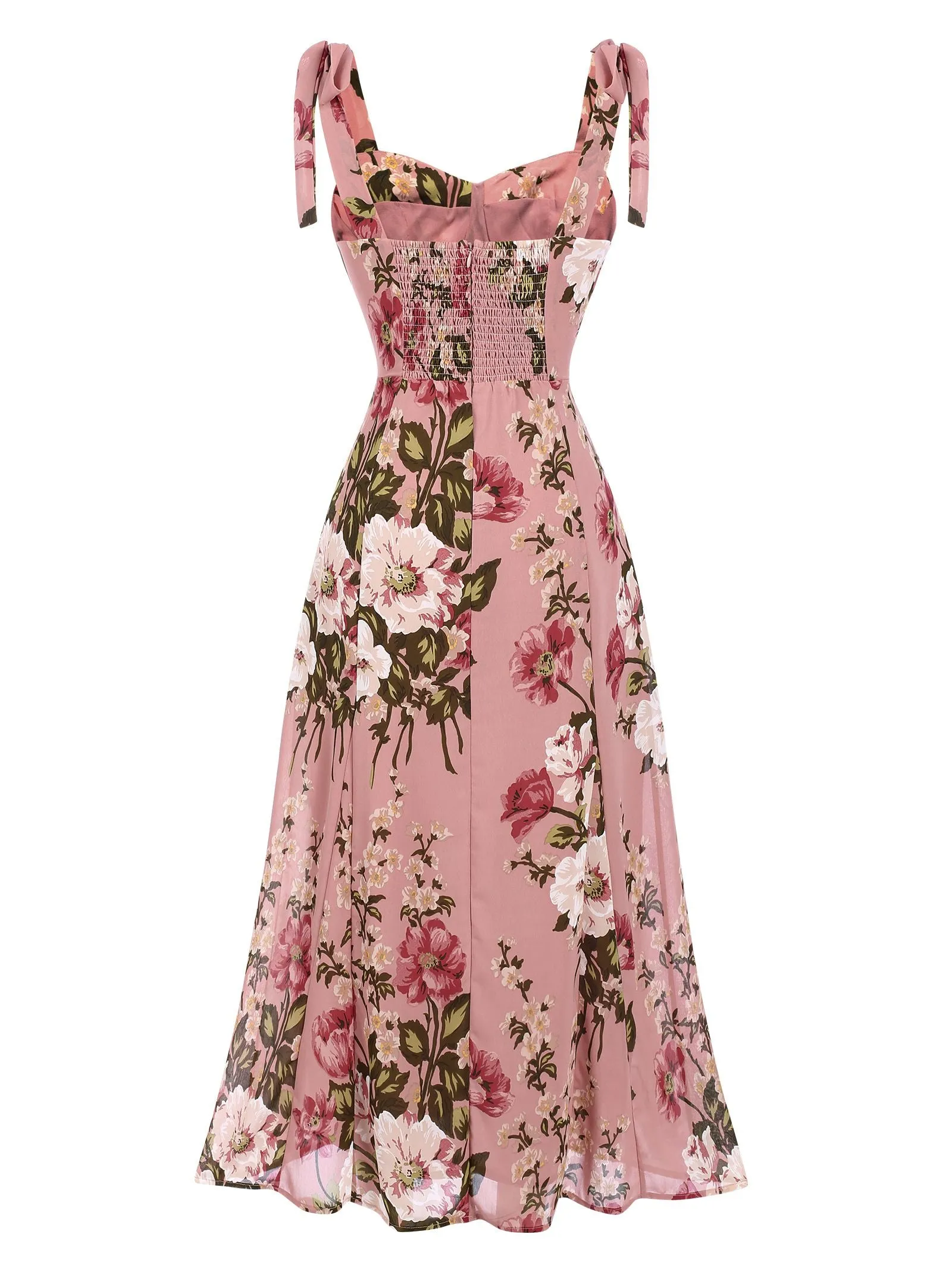 Pink 1940s Floral Lace-Up Dress sold by Retro Stage product image thumbnail 3