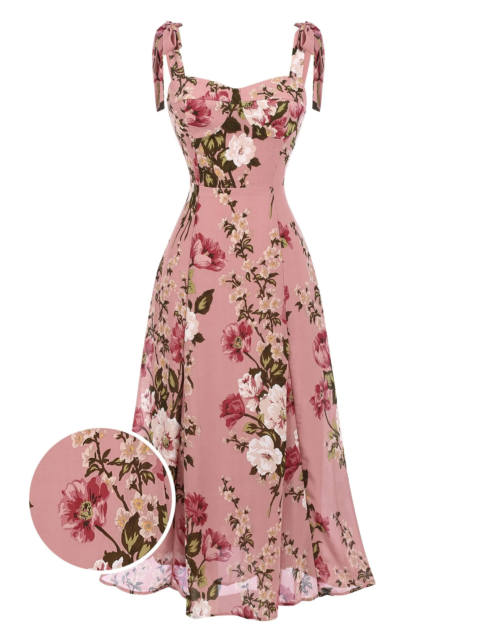 Pink 1940s Floral Lace-Up Dress sold by Retro Stage