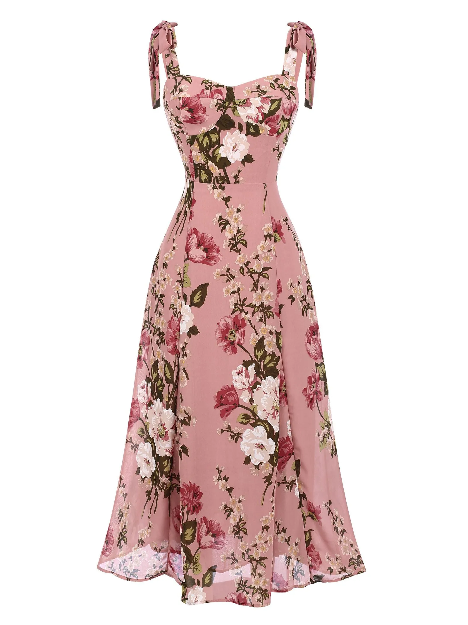 Pink 1940s Floral Lace-Up Dress sold by Retro Stage product image thumbnail 2