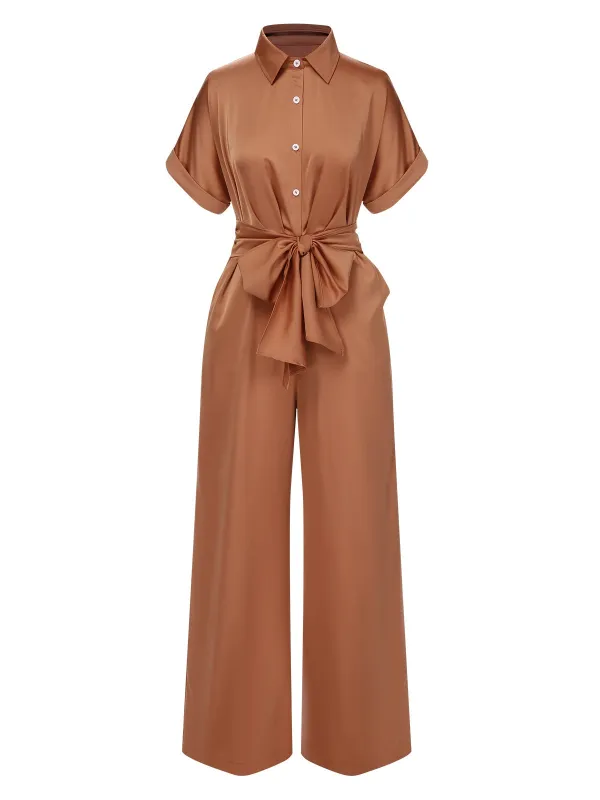 Light Brown 1930s Solid Belted Jumpsuit sold by Retro Stage