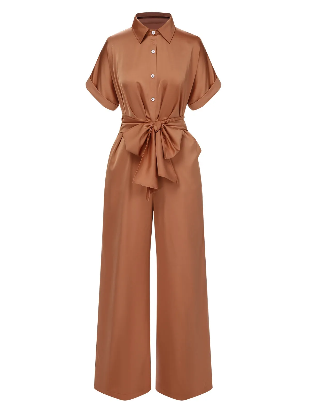 Light Brown 1930s Solid Belted Jumpsuit sold by Retro Stage