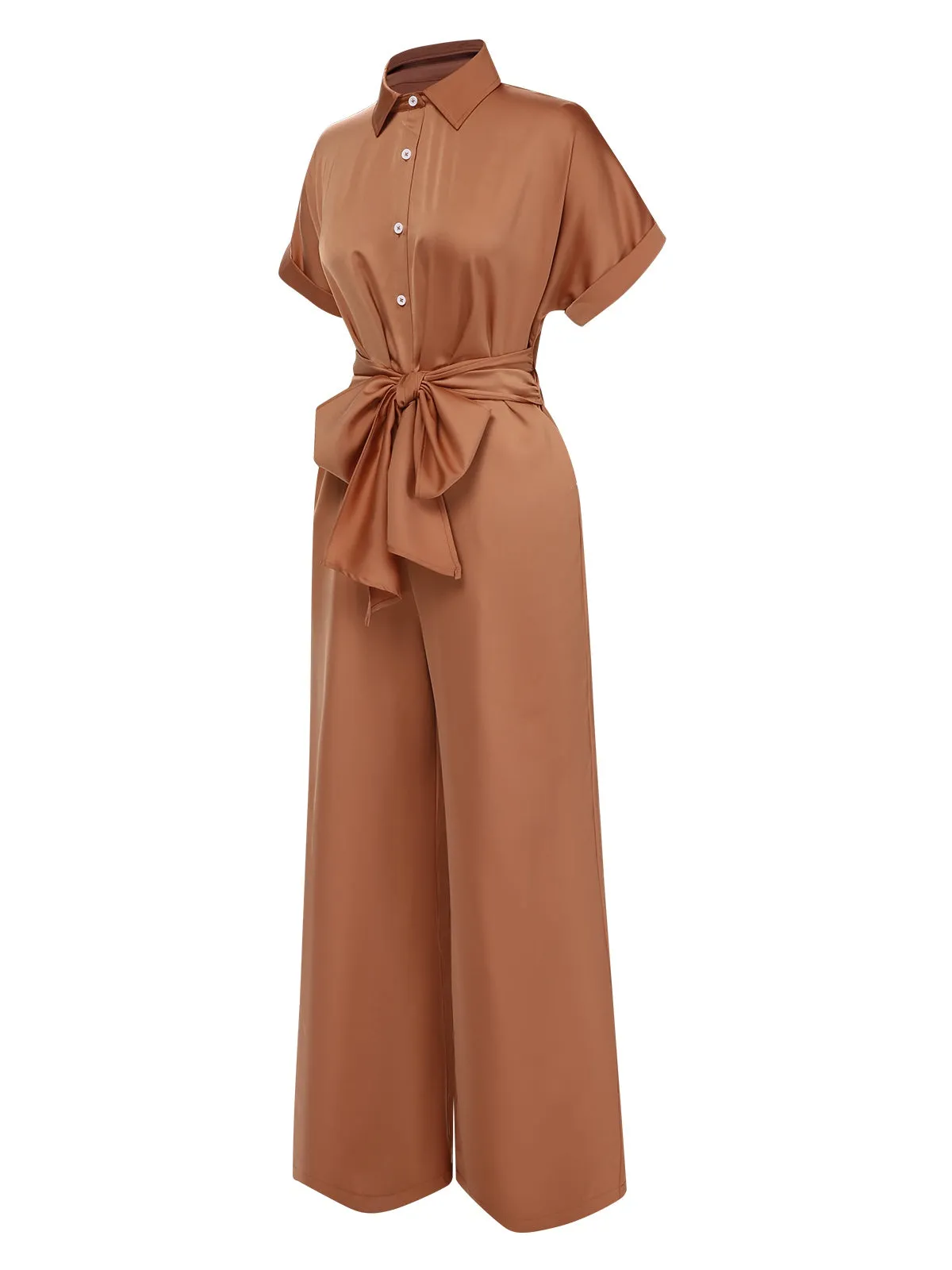 Light Brown 1930s Solid Belted Jumpsuit sold by Retro Stage product image thumbnail 2