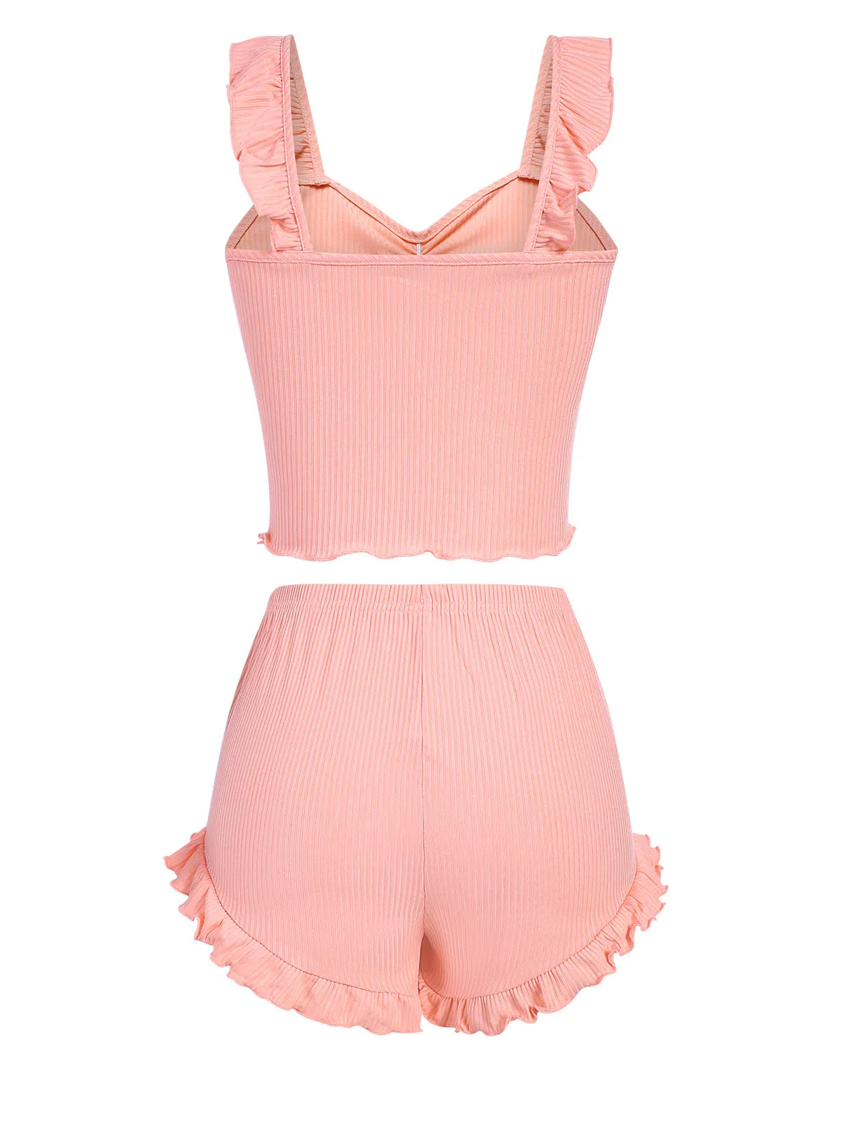 Pink 1930s Solid Ruffles Straps Pajamas sold by Retro Stage product image thumbnail 3