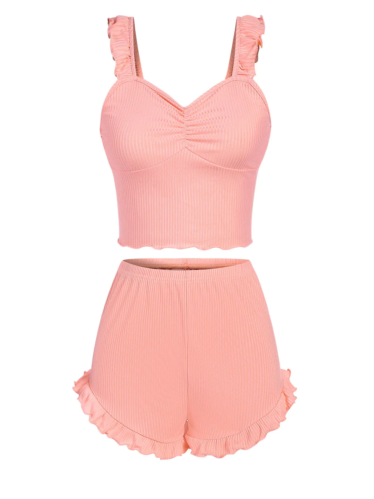 Pink 1930s Solid Ruffles Straps Pajamas sold by Retro Stage