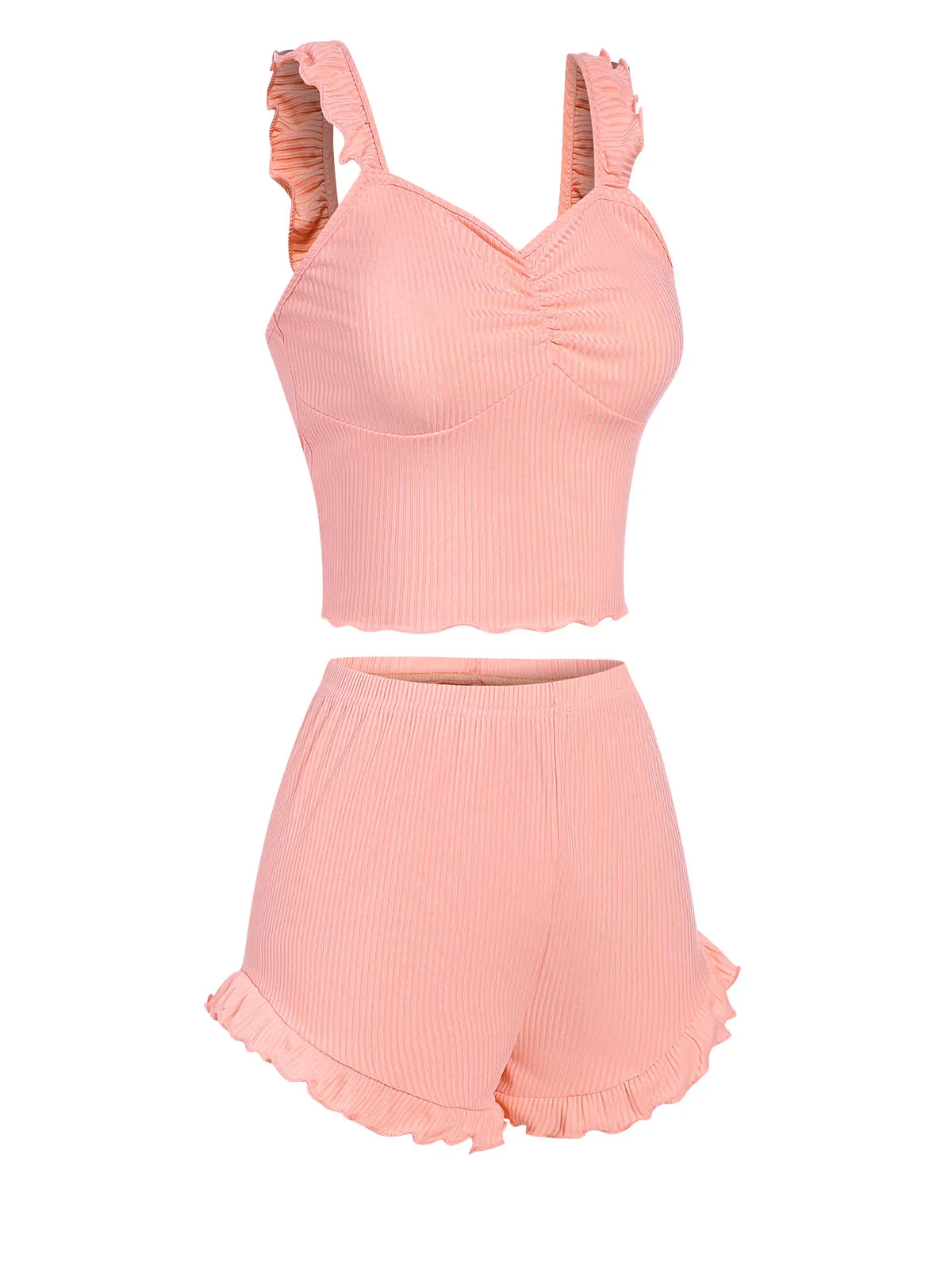 Pink 1930s Solid Ruffles Straps Pajamas sold by Retro Stage product image thumbnail 2