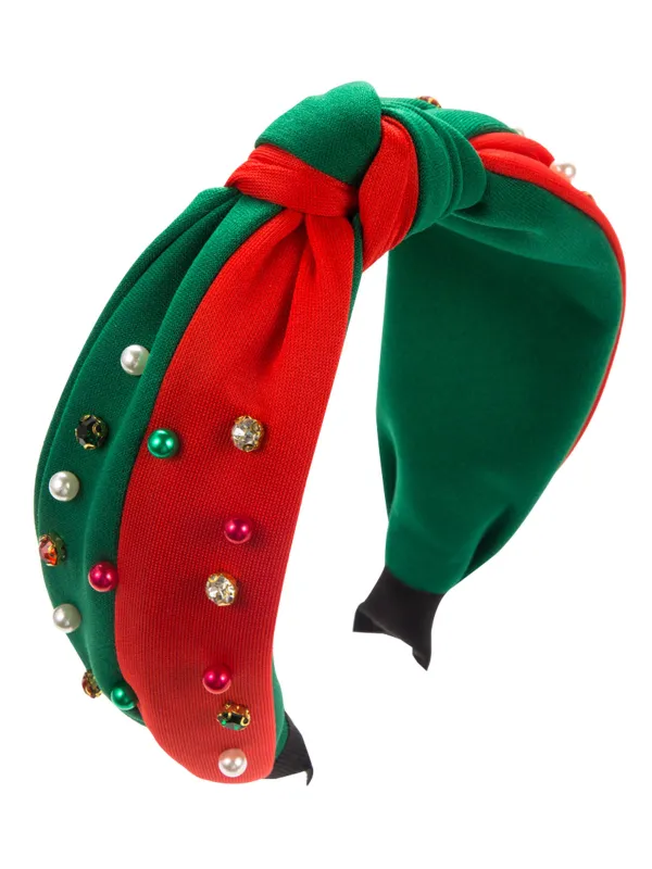 Christmas Red And Green Pearl Rhinestoned Headband sold by Retro Stage