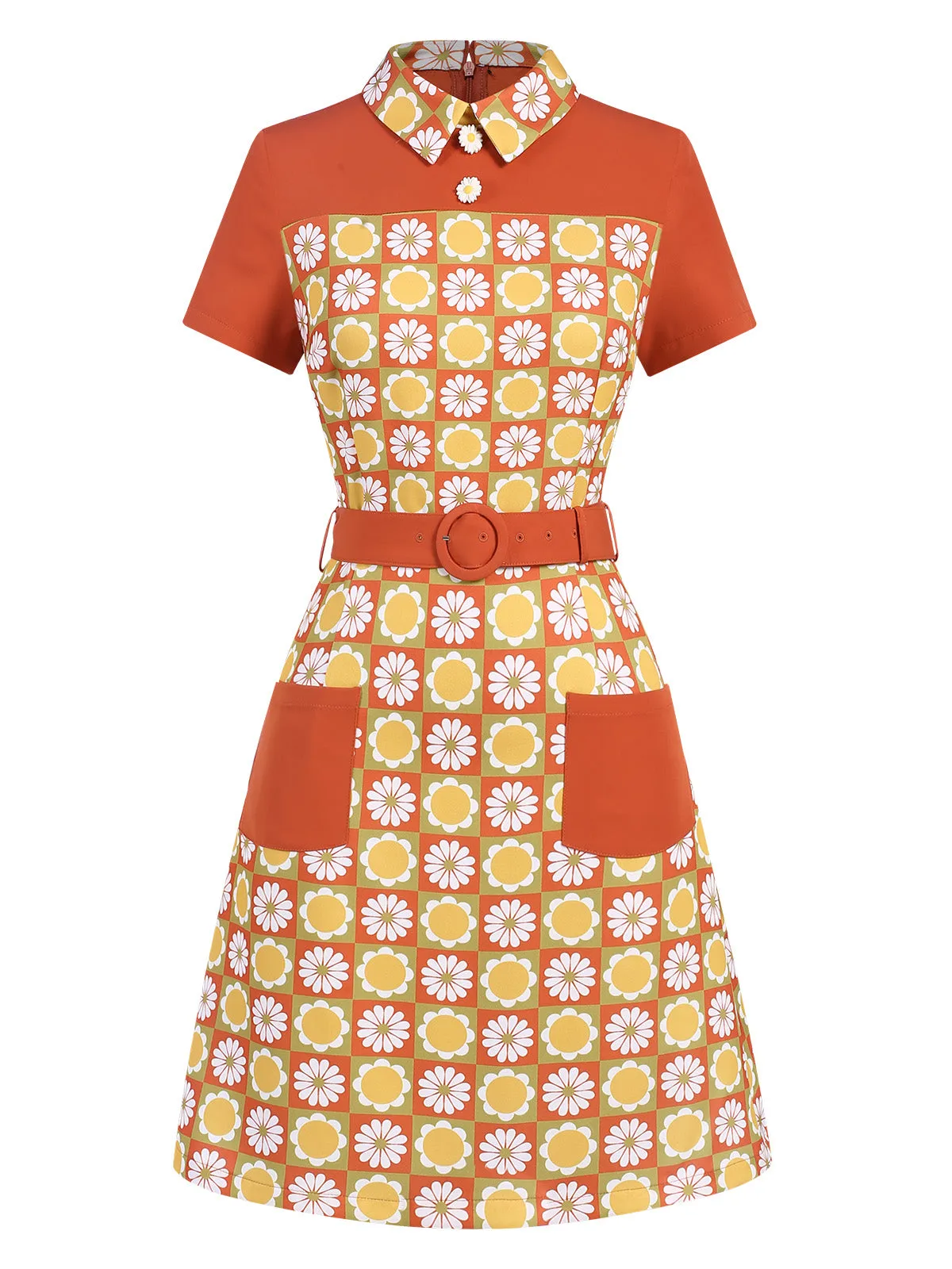 Multicolor 1960s Daisy Lapel Belt Dress sold by Retro Stage product image thumbnail 3