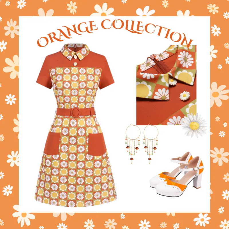 Multicolor 1960s Daisy Lapel Belt Dress sold by Retro Stage