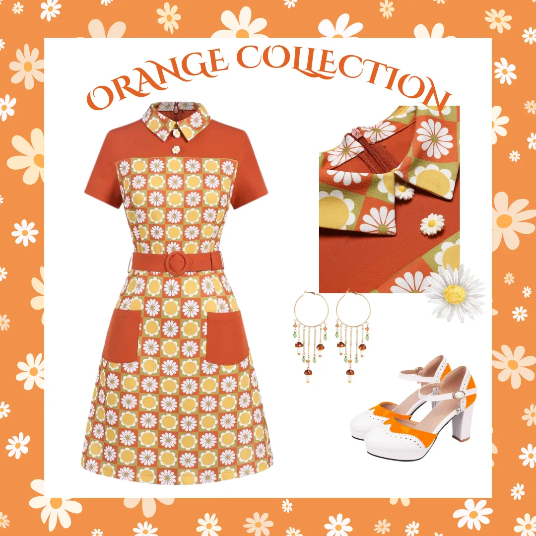 Multicolor 1960s Daisy Lapel Belt Dress sold by Retro Stage