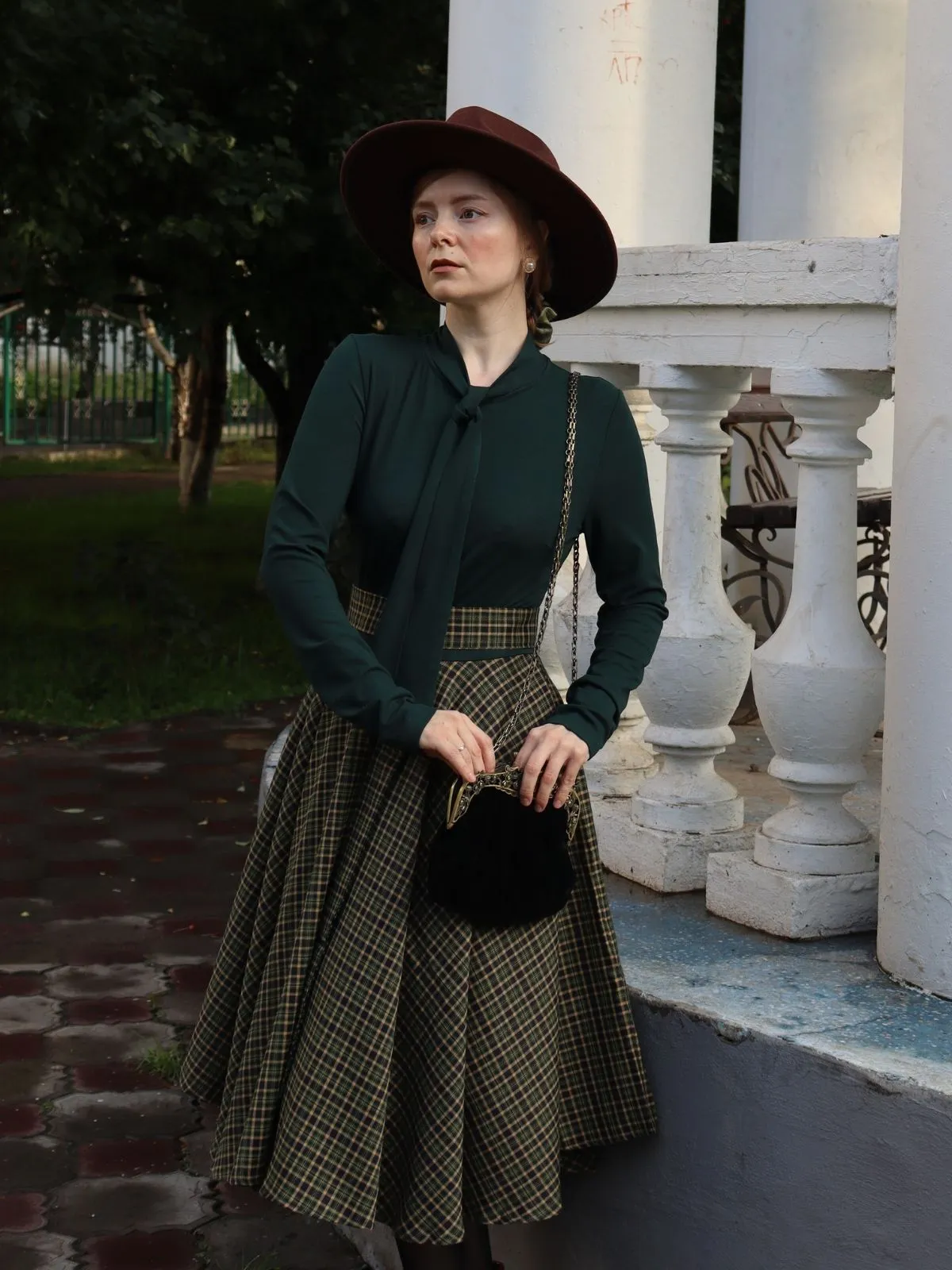 Dark Green 1950s Plaid Knitting Dress sold by Retro Stage