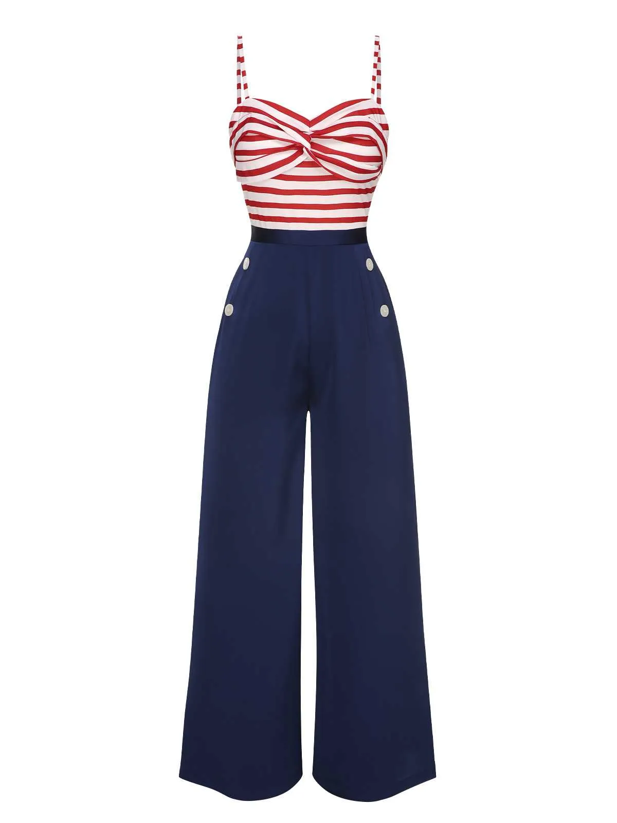 Dark Blue 1930s Spaghetti Strap Stripes Jumpsuit sold by Retro Stage product image thumbnail 3