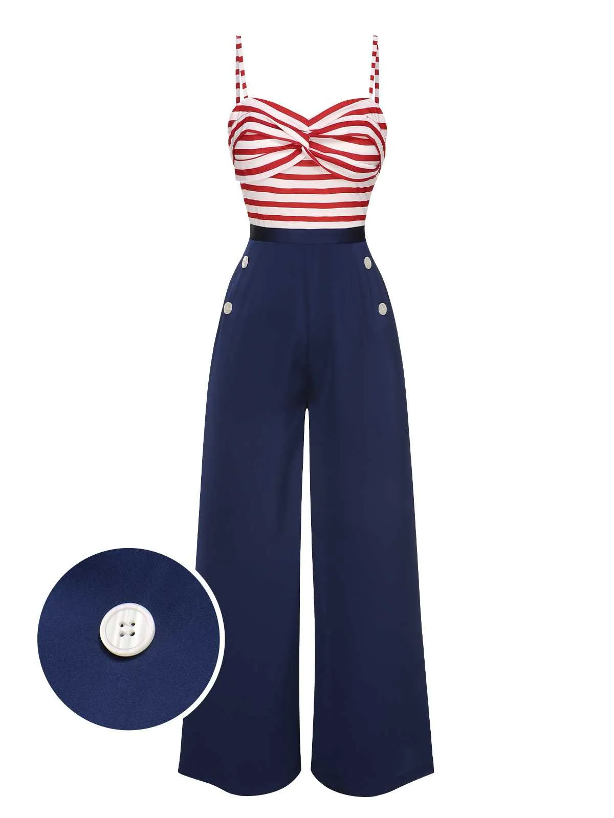 Dark Blue 1930s Spaghetti Strap Stripes Jumpsuit sold by Retro Stage product image thumbnail 2
