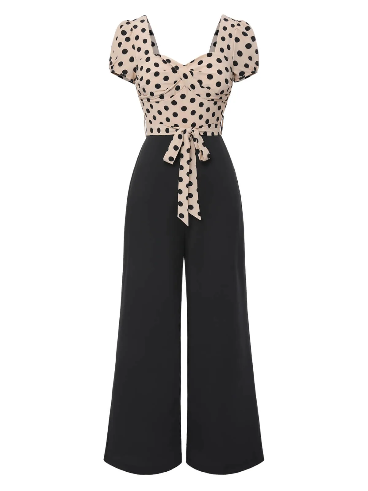 Beige 1930s Polka Dots Sweetheart Neck Jumpsuit sold by Retro Stage product image thumbnail 3