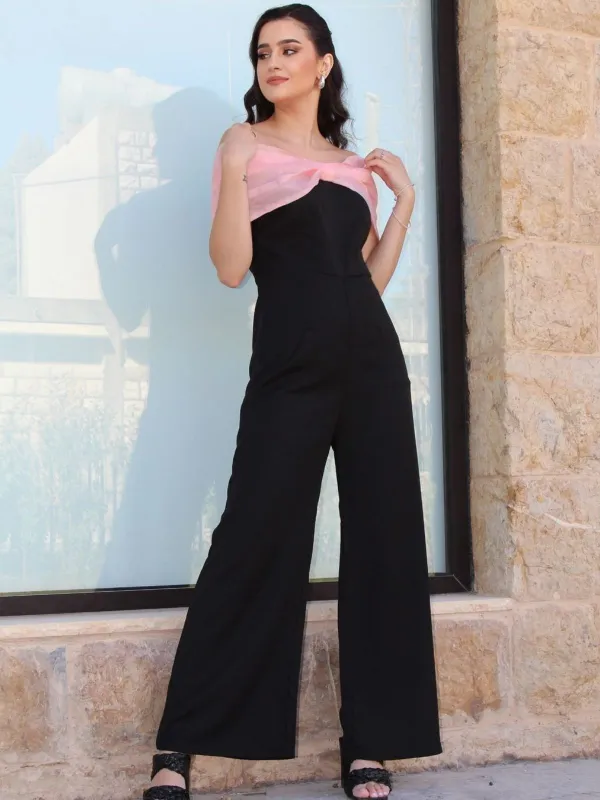 Black 1930s Solid Mesh Bow Jumpsuit sold by Retro Stage