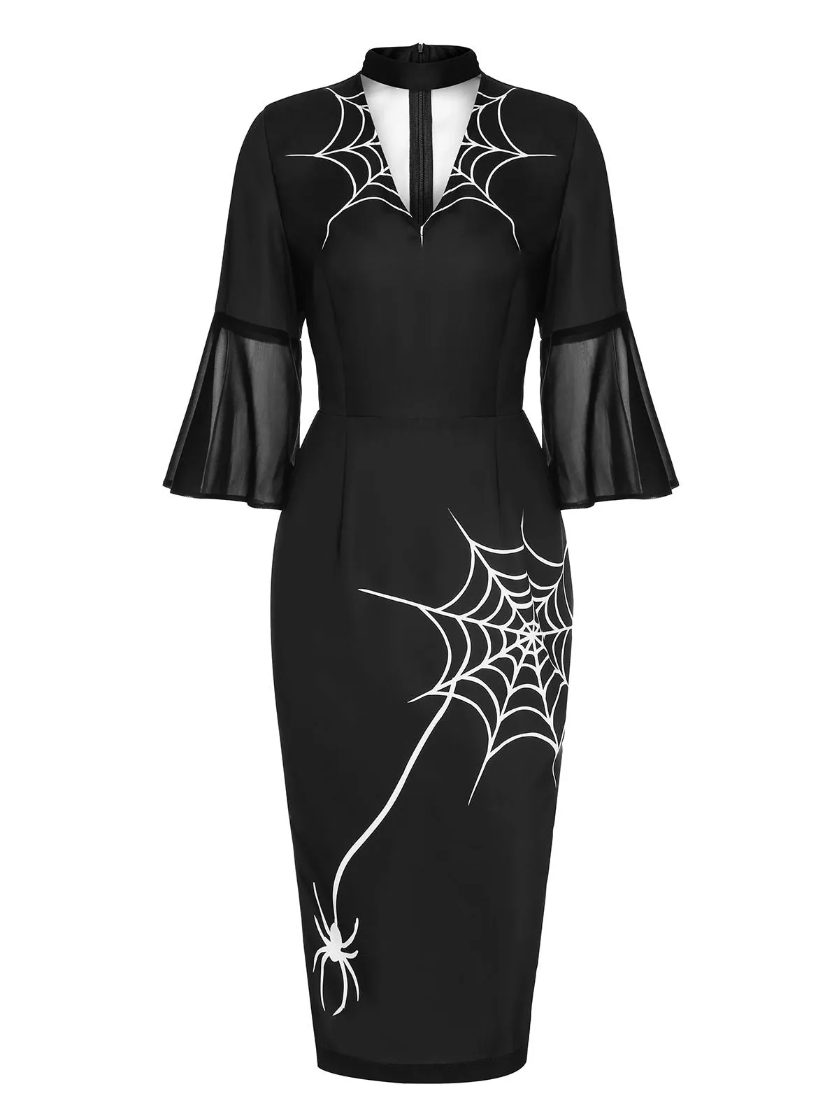 Black 1960s Halloween Spider Net Bell Pencil Dress sold by Retro Stage product image thumbnail 3