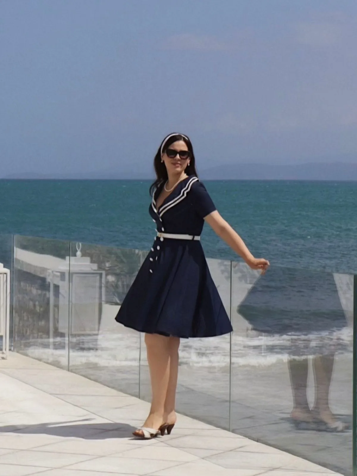 Dark Blue 1950s Sailor Style Double Breasted Dress sold by Retro Stage