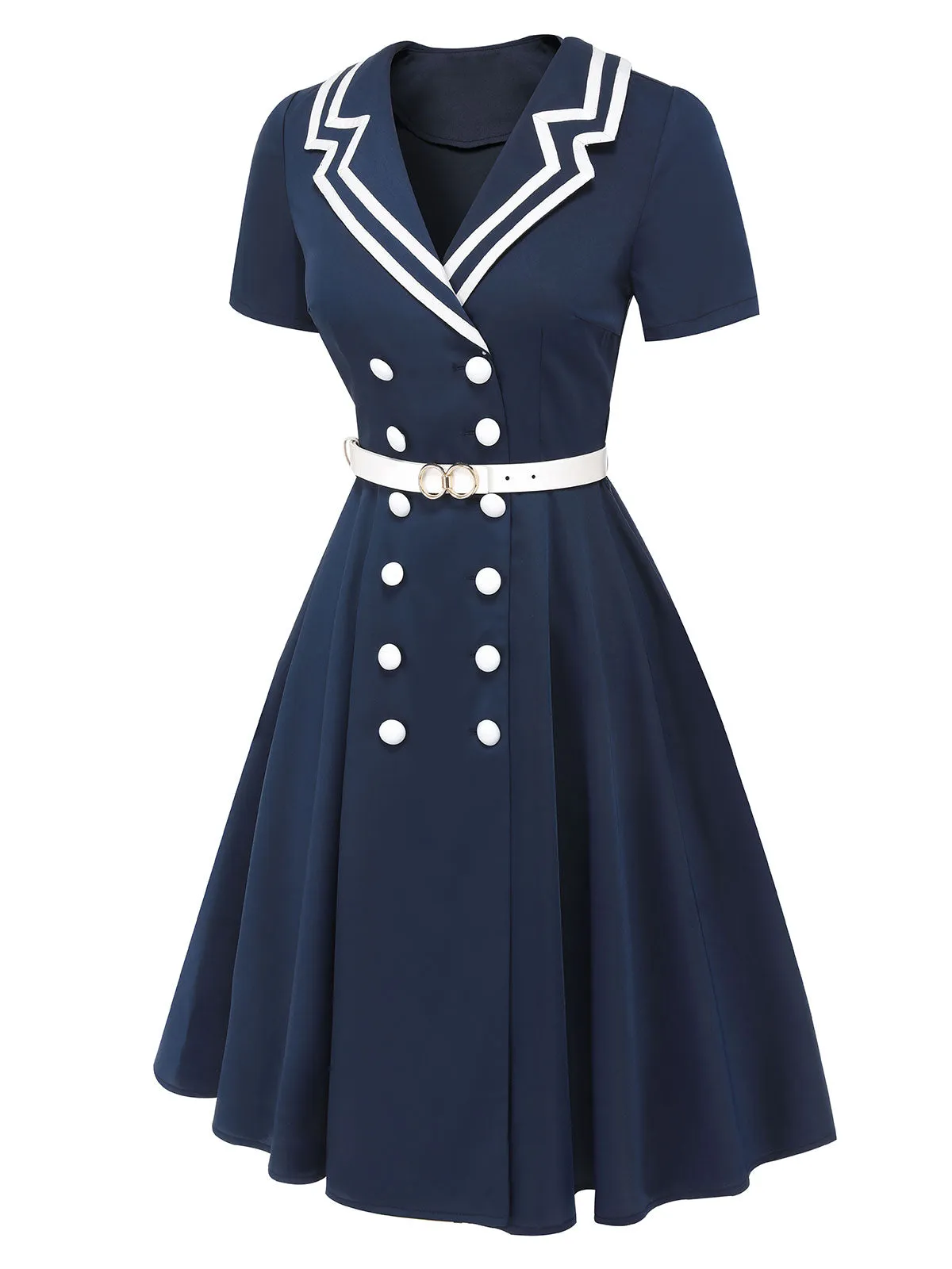 Dark Blue 1950s Sailor Style Double Breasted Dress sold by Retro Stage product image thumbnail 4