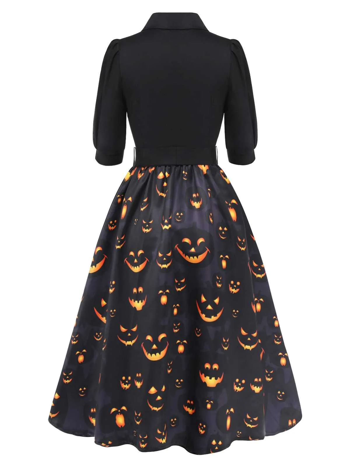Black 1940s Halloween Lapel Pumpkin Belted Dress sold by Retro Stage product image thumbnail 5