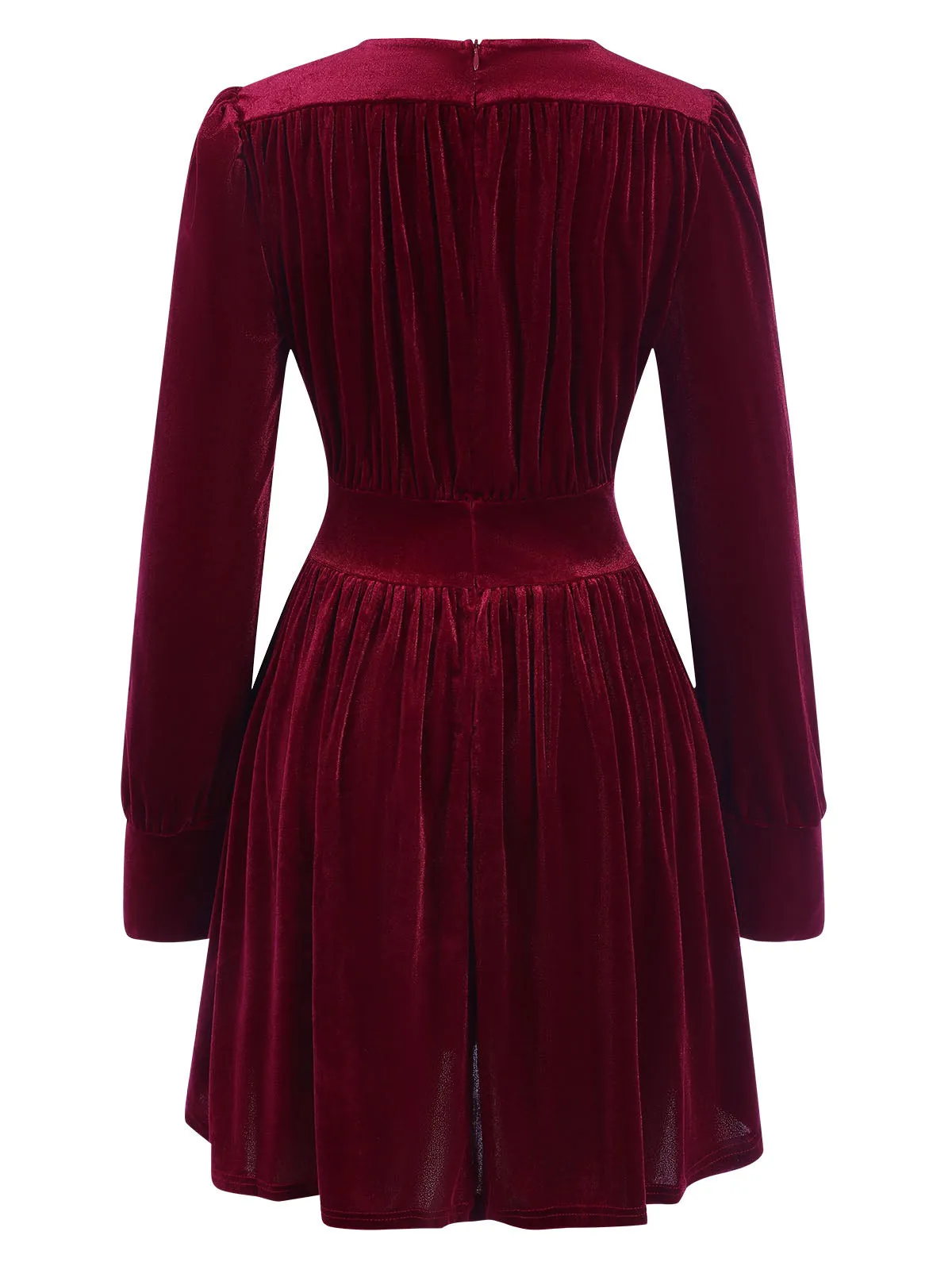 Wine Red 1940s Solid V-Neck Velvet Party Dress sold by Retro Stage product image thumbnail 3