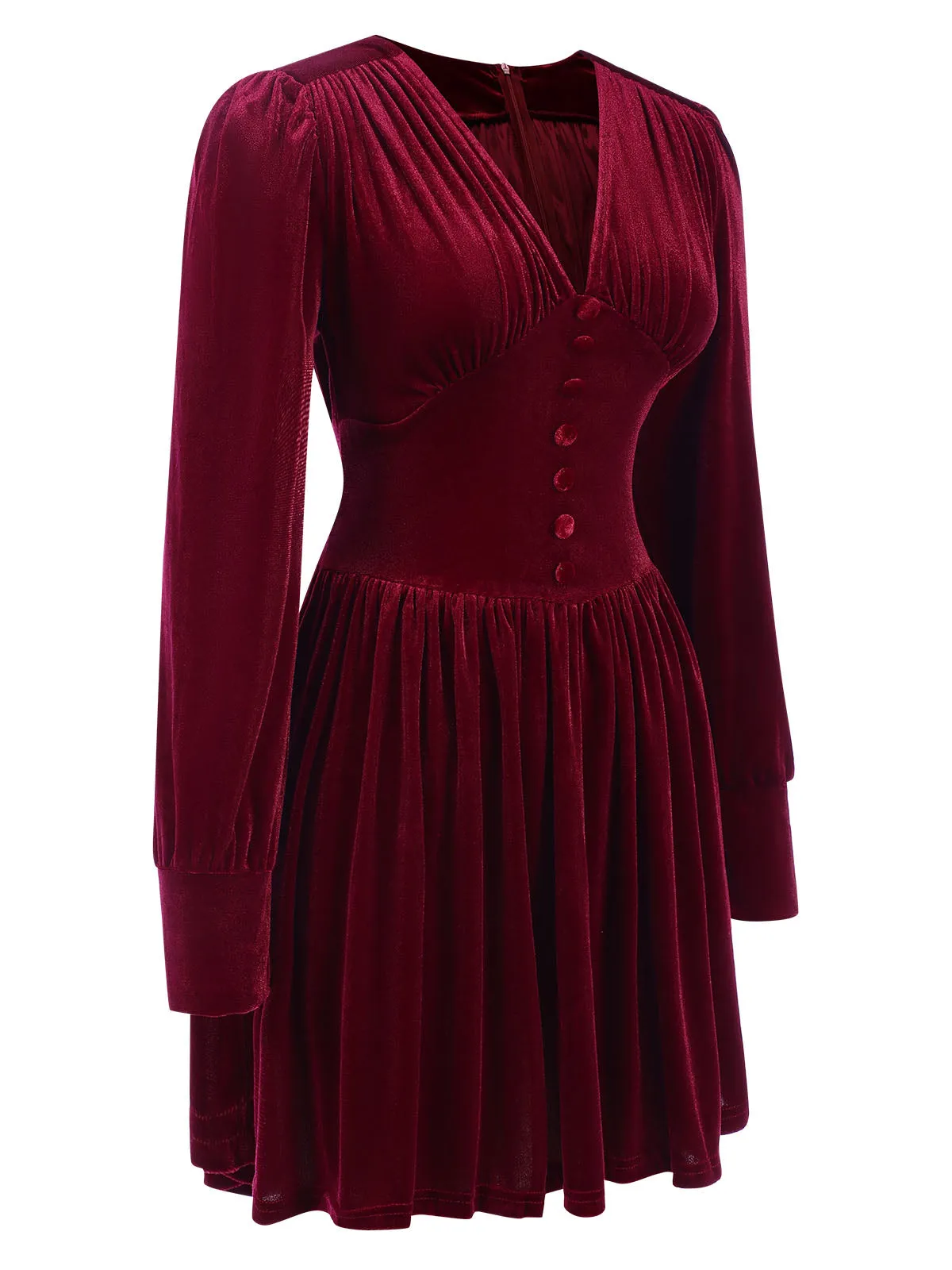 Wine Red 1940s Solid V-Neck Velvet Party Dress sold by Retro Stage product image thumbnail 4