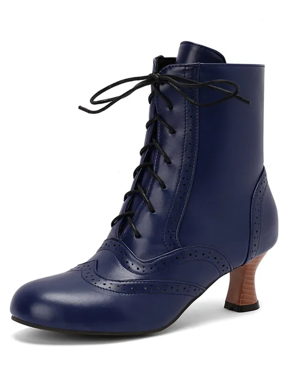 Vintage Leather Solid Kitten Heel Boots sold by Retro Stage