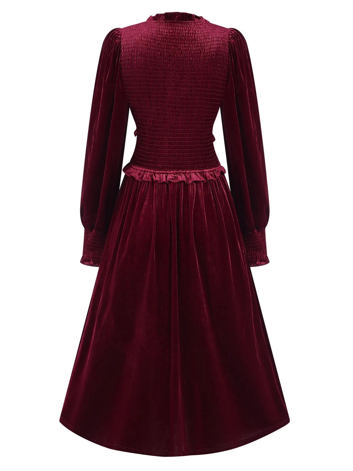 Wine Red 1940s Long Sleeves Velvet Ruched Dress sold by Retro Stage product image thumbnail 2