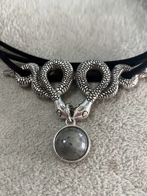 Silver Twin Snakes Halloween Necklace sold by Retro Stage